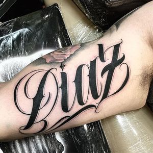 Diaz Tattoo by Saul Lira #script #scripttattoo #lettering #letteringtattoo #letteringtattoos #customlettering #scriptartist #LAtattoos #SaulLira