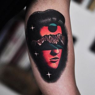 Elvis Presley tattoo by David Cote. #DavidCote #semiabstract #trippy #psychedelic #popculture #elvispresley #icon