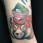 Red Panda Ramen tattoo by Wendy Pham #WendyPham #colortattoo #Japanesetattoo #ramentattoo #photattoo #chopstickstattoo #redpandatattoo #naturetattoo #foodtattoos #animaltattoo #tattoooftheday