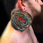 Rose Tattoo on neck by Andrés Acosta @Acostattoo #AndrésAcosta #Acostattoo #Rose #Rosetattoo #Rosetattoos #Austin #necktattoo