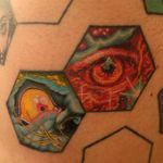 Sci-fi eyeball tattoos by Jacob Wiman and Mario Hartmann #JacobWiman #MarioHartmann #colortattoos #newtraditionaltattoo #eyetattoo #scifitattoo #monstertattoo #lightningtattoo #besttattooartists