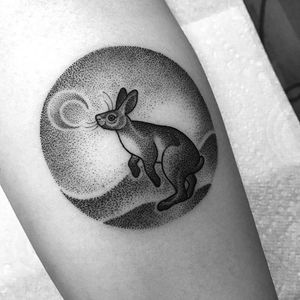 Rabbit and the moon, by Amy Savage. (via IG—amyvsavage) #amysavage #amyvsavage #animals #blackwork #dotwork