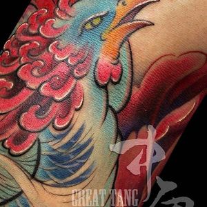 Detail photo of a Phoenix tattoo by Meng Xiangwei. #MengXiangwei #GreatTangTattoo