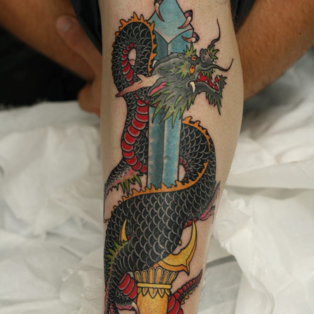 dragon sword Halloween black large 825034 temporary tattoo discount  fake tattoo  eBay