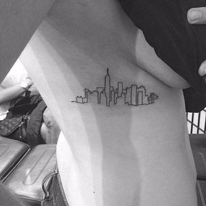 New York skyline tattoo by Jon Boy. #JonBoy #newyork #ny #skyscraper #landmark #skyline #silhouette #minimalist #subtle #simple #outline #microtattoo