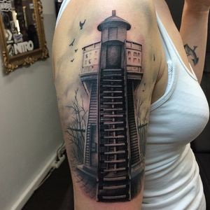 Amazing realistic lighthouse, done at the High Quality Tattoo Alf #lighthousetattoo #realistictattoo