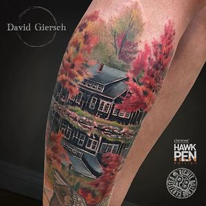 Autumnal Scene by David Giersch (via IG-david_giersch_tattooist) #fall #autumn #forest #house #color #illustrative #davidgiersch