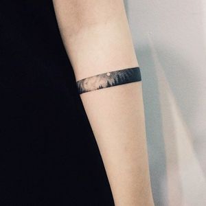 Forest scenery arm band tattoo by Doy. #doy #tattooistdoy #southkorea #southkorean #scenery #forest #armband