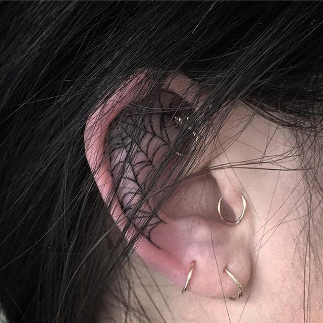 Denyse Labarca on Instagram Spider web ear I did awhile back   sometimes I forget to post my work   dotworktattoo dotworktattoo  eartattoo eartattoos