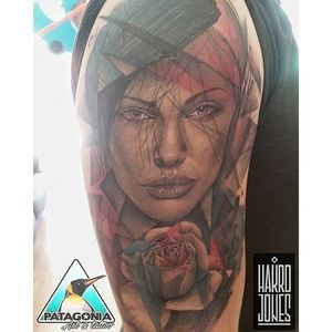 Angelina Jolie tattoo by Patagonia Art. #actress #AngelinaJolie #portrait #celebrity