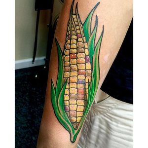 A good looking corn tattoo by @joeytattoo #vegetabletattoo #corntattoo #joeytattoo