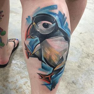 Abstract marker style puffin tattoo by Holly Wood. #bird #puffin #abstract #marker #brushstroke #HollyWood
