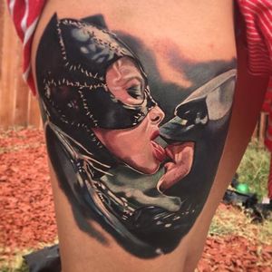 Catwoman's feeling a little frisky. Tattoo by Pony Lawson. #realism #colorrealism #portrait #PonyLawson #Batman #Catwoman