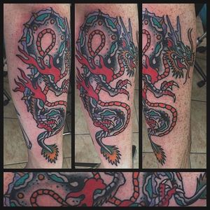 Coleman Dragon Tattoo by Steve Byrne #coleman #colemantattoo #capcoleman #colemandragon #traditionaldragon #colemandragontattoo #traditionaldragintattoo #oldschooldragon #SteveByrne