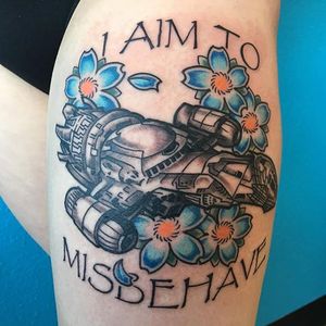I Aim To Misbehave via instagram pinpricktattoos #firefly #serenity #josswhedon #scifi #colorful #space