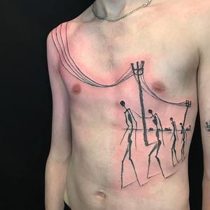 Minimal landscape tattoo by Servadio #Servadio #landscapetattoo #blackwork #linework #dotwork #minimal #abstract #illustrative #people #electricity #desert #surreal #houses #tattoooftheday