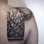Blackwork forest tattoo by Sylvie le Sylvie. #SylvieLeSylvie #blackwork #pattern #dotwork