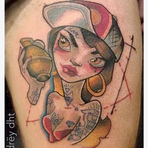 Rebel lady tattoo by Odrëy #Odrëy #illustrative #newschool #neotraditional #lady #tattooedlady #grenade