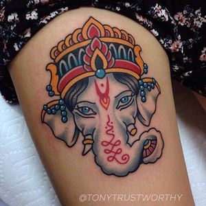 Ganesha Tattoo by Tony Talbert #TraditionalTattoos #OldSchoolTattoos #ClassicTattoos #TraditionalTattoo #TraditionalArtists #TonyTalbert #Ganesha