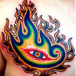 The flaming third eye is an iconic symbol of the band. Photo from Pinterest by unknown artist #Tool #AlexGrey #progressivemetal #albumcover #thirdeye #flames #aenima