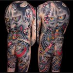 Hannya Backpiece by Mike Rubendall, who will be attending the event. #PagodaCityTattooFest #MikeRubendall #Backpiece
