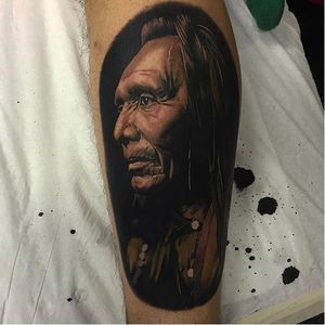 Native American Portrait Tattoo by Dan Molloy #NativeAmerican #portrait #colorportrait #DanMolloy