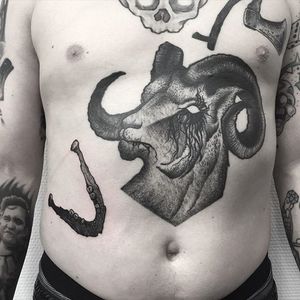 Ram's Head Tattoo by Johannes Folke #ram #ramshead #blackwork #blackink #illustrative #JohannesFolke
