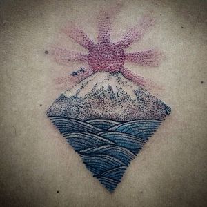 Mount Fuji Tattoo by Ferx Gellys #MountFuji #JapanTattoo #Japan #Sun #Mountain #sea #wave #FujiTattoo #Dotwork #FerxGellys