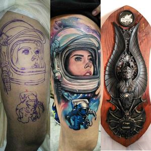 2º lugar Colorido: Ximba Tattoo #XimbaTattoo #TattooWeek #TattooWeekRio #convenção #convention #brasil #brazil #colorido #colorful #woman #mulher #astronauta #astronaut