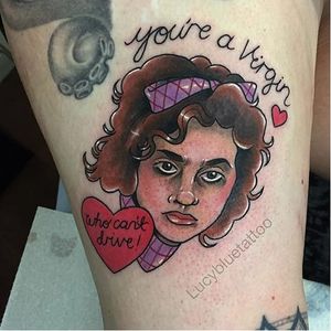 A perfect tattoo to show off while rollin' with the homies.  (Via IG - lucybluetattoos) #LucyBlue #cartoon #illustrative #popculture #funny #cute #clueless #tai #brittanymurphy