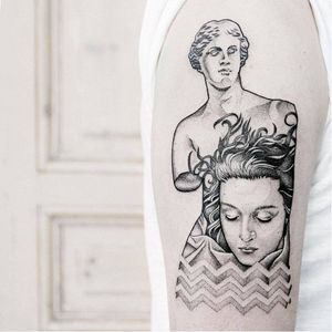 Venus of Milo inspired tattoo by Uls Metzger #UlsMetzger #monochrome #dotwork #blackwork