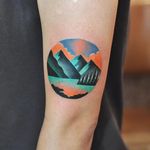 British Columbia mountains tattoo by David Cote. #DavidCote #geometric #psychedelic #trippy #landscape #circle #nature #contemporary #beautiful #modern #mountain