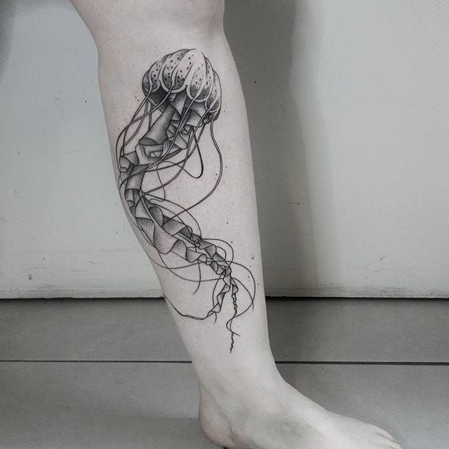 Tattoo uploaded by Xavier • Fine line blackwork jellyfish tattoo by Norako Tattoo. #blackwork #fineline #jellyfish #marine #blckwrk #blackwork #dotwork #dotshading #dotshade • Tattoodo
