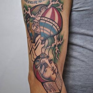Hot air balloon tattoo by Luca Maio Quagliotti #LucaMaioQuagliotti #graphic #surrealistic #contemporary #hotairballoon