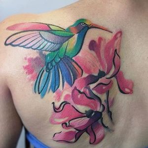 Hummingbird Tattoo by Olya Levchenko #hummingbird #watercolor #watercolorartist #contemporary #colorful #OlyaLevchenko