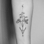 Minimal flower tattoo by Amanda Piejak #AmandaPiejak #flowertattoos #blackandgrey #linework #dotwork #flower #floral #leaves #minimal #abstract #geometric #strawberry #blossom #fruittattoo #foodtattoo