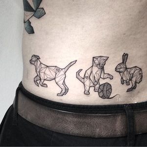 Pet tattoos by Fin T. #FinT #malaysia #geometric #animal #origami #pointillism #dotwork #dog #cat #bunny