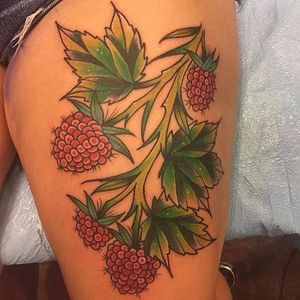 Fresh raspberries ready for the picking. Tattoo by @blaketattoo. #raspberry #fruit #blaketattoo #botanical #blaketattoo