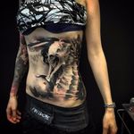 Dark seahorse tattoo by Neon Judas #NeonJudas #DavidRinklin #blackandgrey #realistic #realism #macabre #horror #seahorse