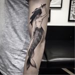 Wicked mermaid tattoo by Andre Cast #AndreCast #blackwork #mermaid