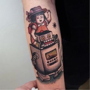 Robot tattoo by Rion #Rion #traditional #robot