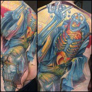 Skeleton Back Tattoo by Steve Moore #back #backtattoo #backpiece #largetattoos #bigtattoos #SteveMoore