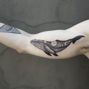 Whale Tattoo by Ben Doukakis #whale #whaletattoo #whaletattoos #blackwork #blackworktattoo #blackworkwhale #dotwork #dotworkwhale #contemporarytattoo #contemporarytattoos #seacreature #BenDoukakis