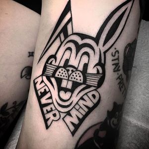 "Never Mind" Rabbit Tattoo by Luxiano #Luxianostreetclassic #Streetstyle #Black #Blackwork #Luxiano #Rabbit #Bunny #Nevermind