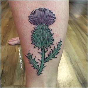 Scottish thistle tattoo by Meredith Little Sky. #flower #plant #thistle #scottishthistle #neotraditional #MeredithLittleSky #floral #botanical