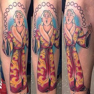 Ric Flair wearing one of his many extravagant robes. Tattoo by Nikki Snyder. #RicFlair #wrestling #NikkiSnyder #traditional