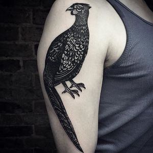 Pheasant Tattoo by Michele L'Abbate #pheasant #blackwork #blakcworkartist #blackink #darkart #black #MicheleL'Abbate #MicheleLAbbate
