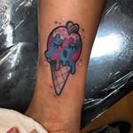 Ice cream cone tattoo with heart wafer by Christina Hock #ChristinaHock #heart #icecream #icecreamcone #kawaii