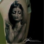 Sensual tattoo by Raimo Marti #RaimoMarti #realistic #hyperrealistic #blackandgrey #3D #portrait #photorealistic