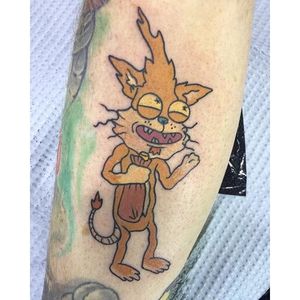 A shifty looking Squanchy. Tattoo by Steve Birr. #RickAndMorty #Squanchy #cartoon #cat #SteveBirr